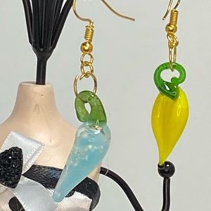 Unique Handmade Glass Bead Pepper Dangle Earrings